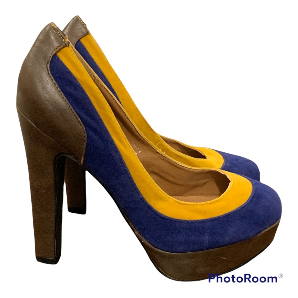 Colour block faux suede platform heels